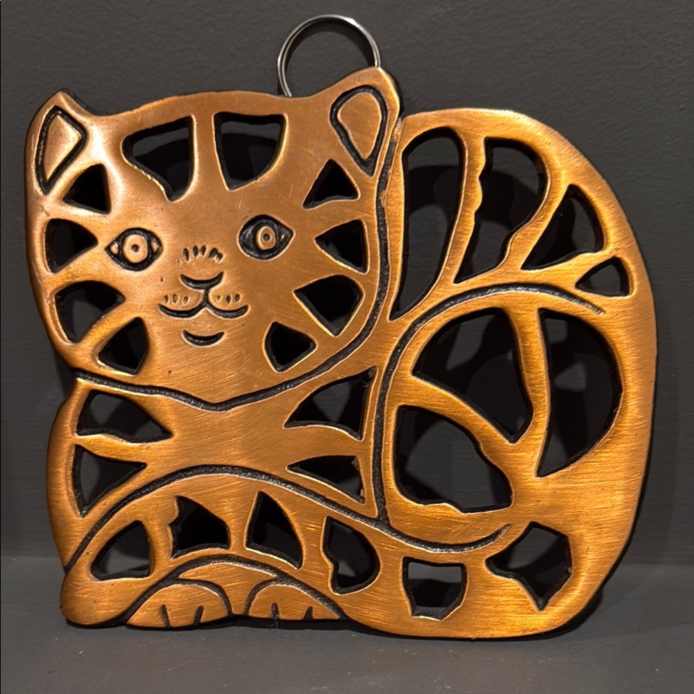 ODI Cat Copper Iron Trivet Vintage